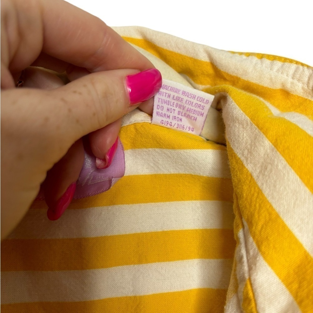 Sleeveless Yellow & White Striped Button-Front Romper - Picture 5 of 12